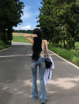 [BELLIDE MADE] バックポケット, ローライズフレアデニムパンツ