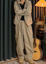 Unisex Couple Golden Hooded Sweatshirt and Cargo Drawstring Pants Set