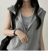 Long Pup Big Hooded Anorak String Hooded Windbreaker Vest Zip-up