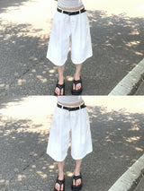 シティクラシックピンタックバミューダパンツ(White)