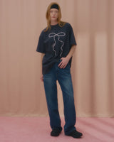 ウェーブパールリボンTシャツ-CHARCOAL