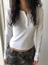 Waffle henley neck T-shirt [Ivory]