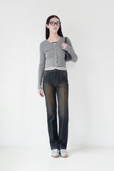 KIRSH PLAIN SEMI FLARE DENIM PANTS [LIGHT CHARCOAL]