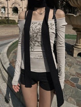 Autumn Kina Lettering Slim U-Neck Long Sleeve T (Beige)