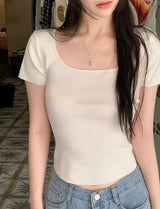 #Back Slit Square Short Sleeve Knit + Scrunchie Set (5color)