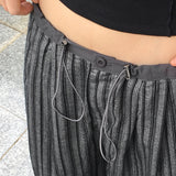 Lapek stripe color combination string long wide pants