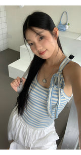 sky stripe strap sleeveless tee