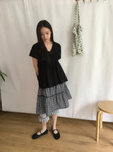 26SS★ [BAONHAUS] ヤンビチェックレースバンディングミディスカート