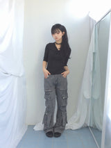 Lace V-Shirring Dot Top