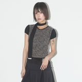 Lace Shirring Top & Scarf (Black) F25QB087