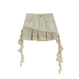 Ruffle Ribbon Asymmetric Mini Skirt