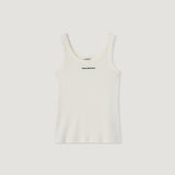 リブジャージーレタリングノースリーブTシャツ