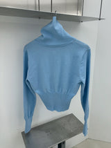 Sky blue high-neck button long-sleeved knitwear