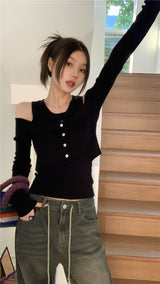 Fake off-shoulder knit top