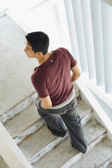 High ribbed henley neck half sleeves(Burgundy)