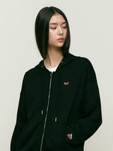 SMALL CHERRY REGULAR FIT HOODIE ZIP UP [BLACK]
