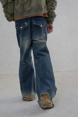Retro damage wide denim
