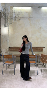 Pocket Layered Round Long Sleeve T-Shirt