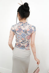 [香] Qipao Floral Top (Brown)