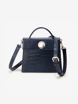 LAZEL MINI CROC shoulder leather bag / Wani Navy