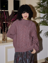 Four-color lapel loose raglan wool sweater