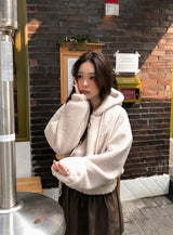 #ボアフリース クロップ ルーズフード ジップアップ (5color)