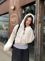 #ボアフリース クロップ ルーズフード ジップアップ (5color)