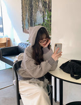 Muse Border Pattern Loose Knit 2WAY Hood Zip-up (2color)