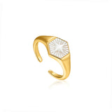 [The Boyz Juyeon, New Worn] Compass Emblem Mother of Pearl 925 Silver + 14k gold plating Adjustable Size Ring R030-04G
