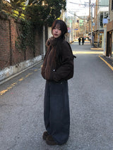 Hino Fluffy Fur Collar Pocket Jumper