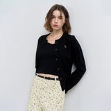 WOMAN ロゴ入りラウンドネック長袖カーディガン [BLACK]