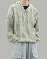 Noel Knit Hoodie Half Zip Up (Beige)