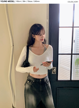 Modal Soft U-neck Crop Long Sleeve T-shirt (3color)
