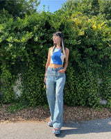 FRONT SIDE PATCHWORK DENIM PANTS code 18106