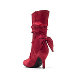 Satin Ribbon Boots Heel(Red)