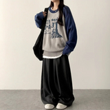 Wenli front, side pin tuck training string wide pants
