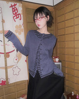 (3color) ラッフルストライプレイヤードカーディガン