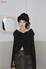 Black Angora Turtleneck Cardigan Knitwear