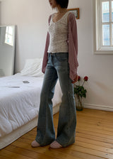 PINK STITCH LOW BOOTS CUT DENIM
