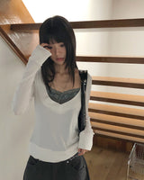 リダンレーススリムフィットレイヤードロングスリーブTシャツ