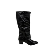 Double Buckle Shirred Stiletto Long Boots