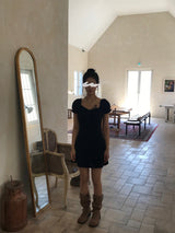 Garden Square Puff Shirring Ribbon Mini Dress