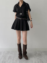 [Belt SET] Romi Collar Pleated Mini One Piece