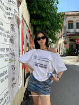 Barcode unbuttoned shoulder loose fit tee