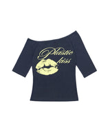 PLASTIC KISS ONE-SHOULDER TOP (NAVY) F26QB051