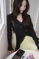 Elise Knitwear Pleats Skirt Cardigan Two-Piece