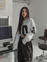 Sporty Numbering Mash V-Neck Long Sleeve