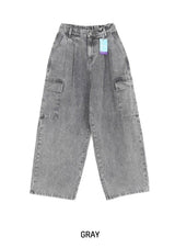 [U-DENIM/Planning Products] サマーピンタックワイドカーゴデニムパンツ