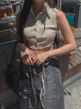 Lia strap ribbed sleeve shirt