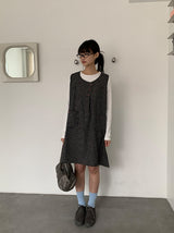 ガンスリン チェック スリーブレス ボタン ワンピース